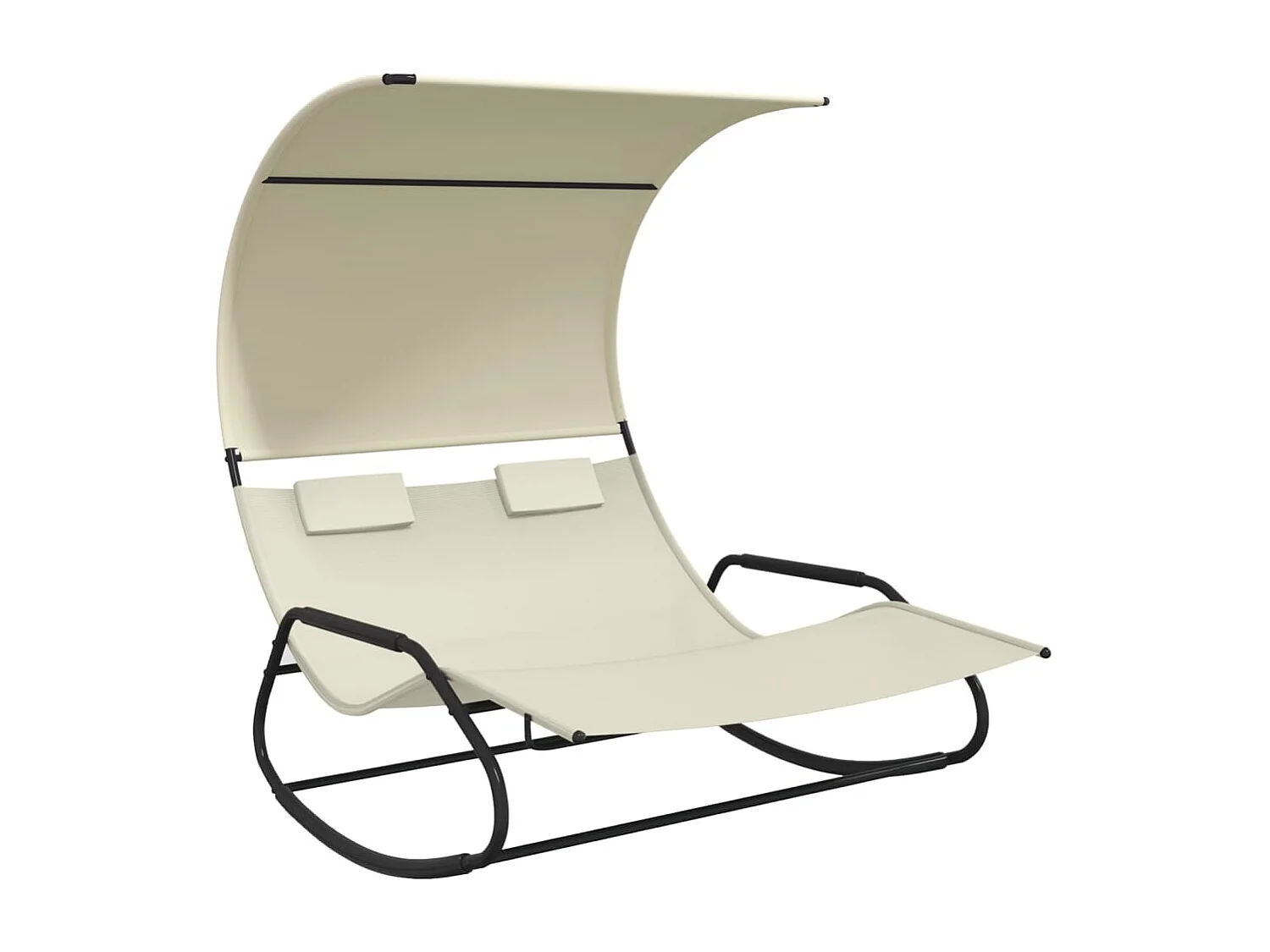 Chaise longue double à bascule avec auvent Crème