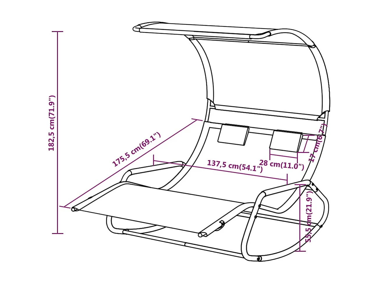 Chaise longue double à bascule avec auvent Crème