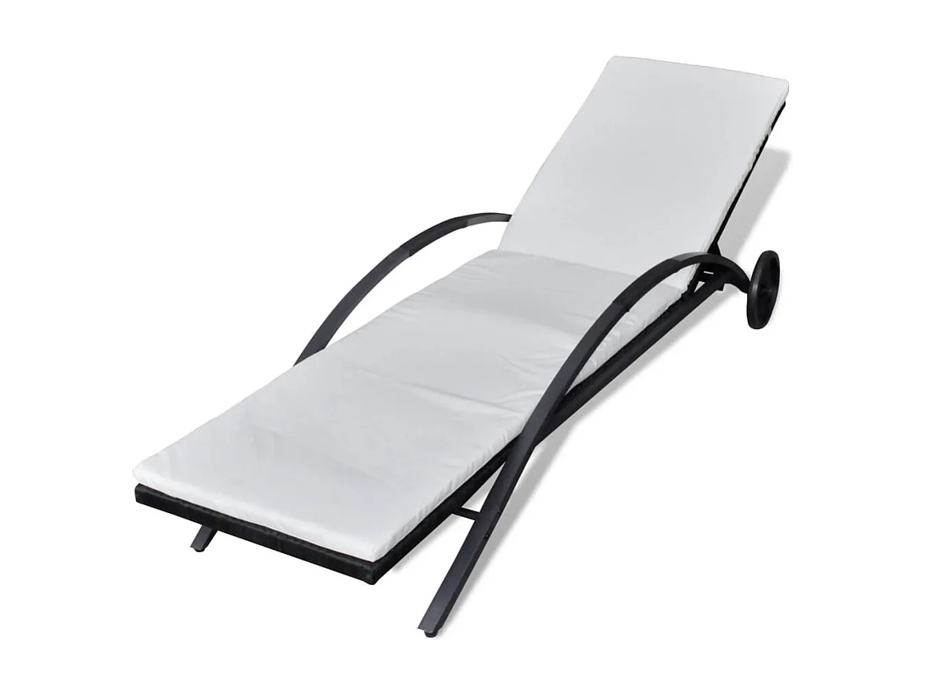 Sonnenliege mit Polster & Rollen Poly Rattan Schwarz