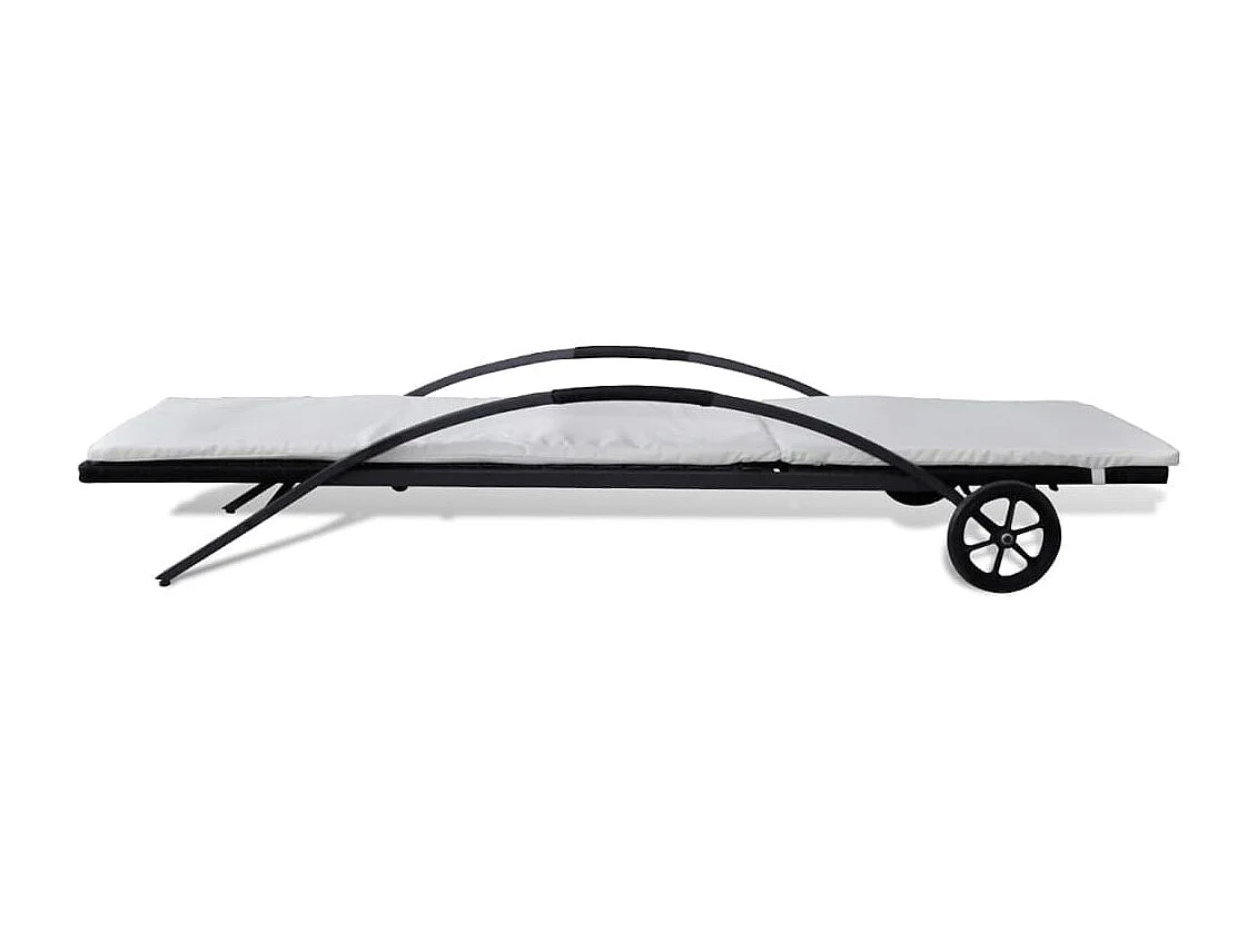 Sonnenliege mit Polster & Rollen Poly Rattan Schwarz