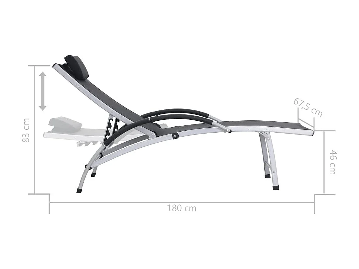 Chaise longue aluminium et textilène noir