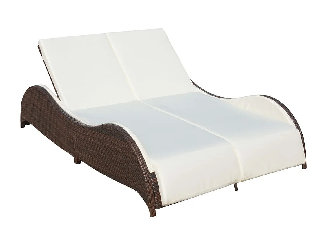 Chaise longue double avec coussin Résine tressée Marron