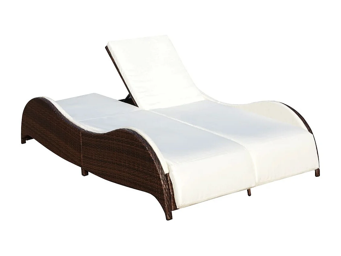 Chaise longue double avec coussin Résine tressée Marron