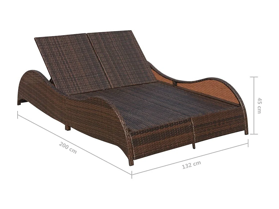 Chaise longue double avec coussin Résine tressée Marron