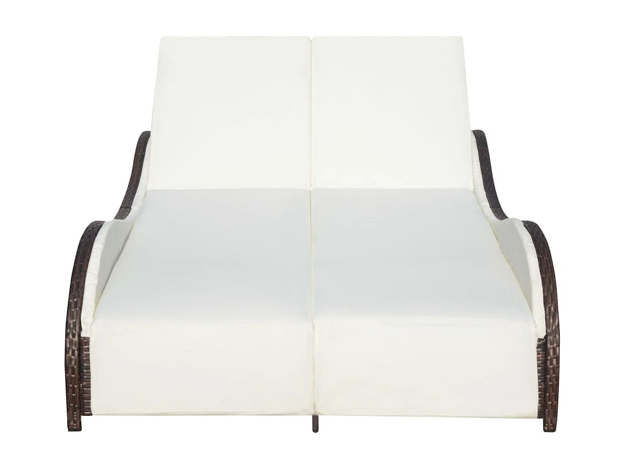 Chaise longue double avec coussin Résine tressée Marron