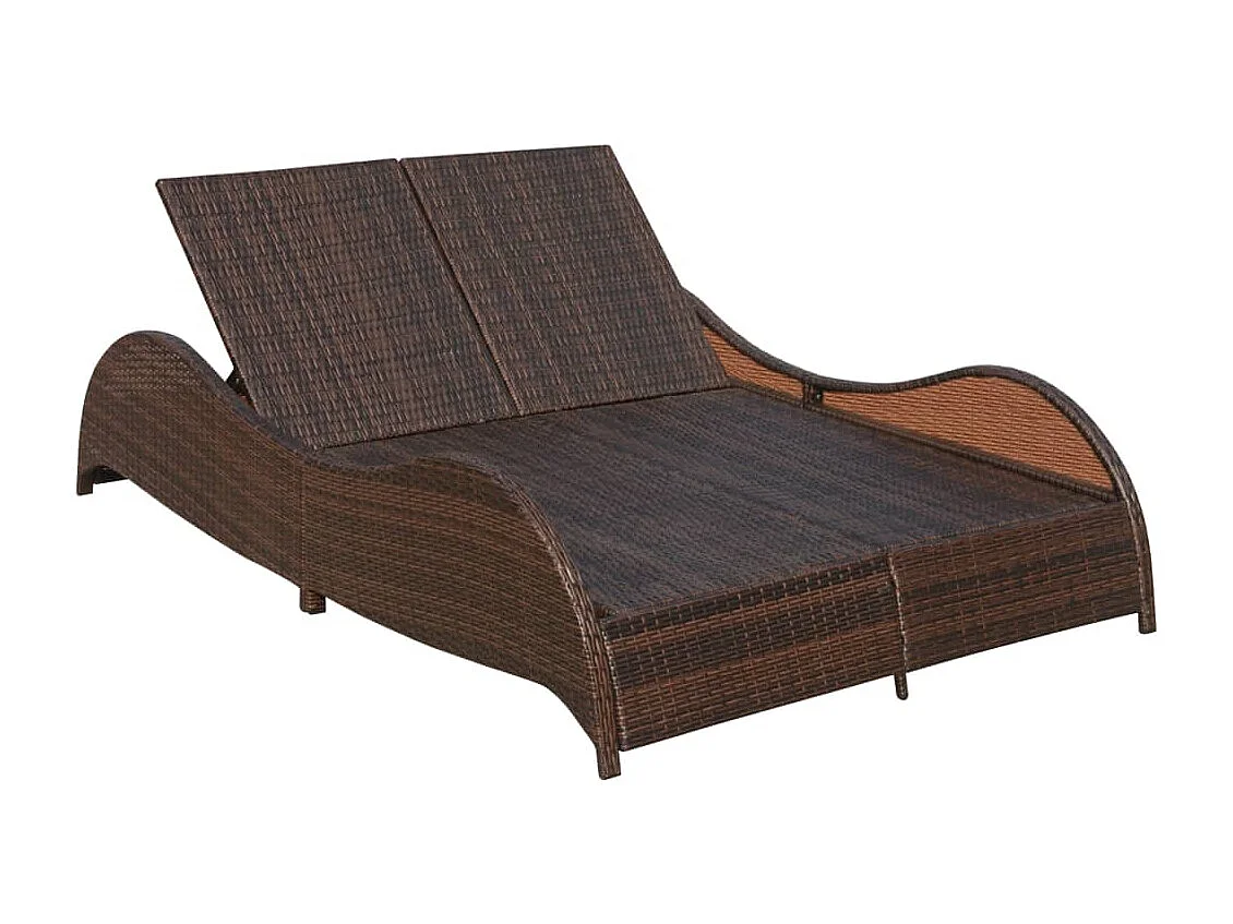 Chaise longue double avec coussin Résine tressée Marron