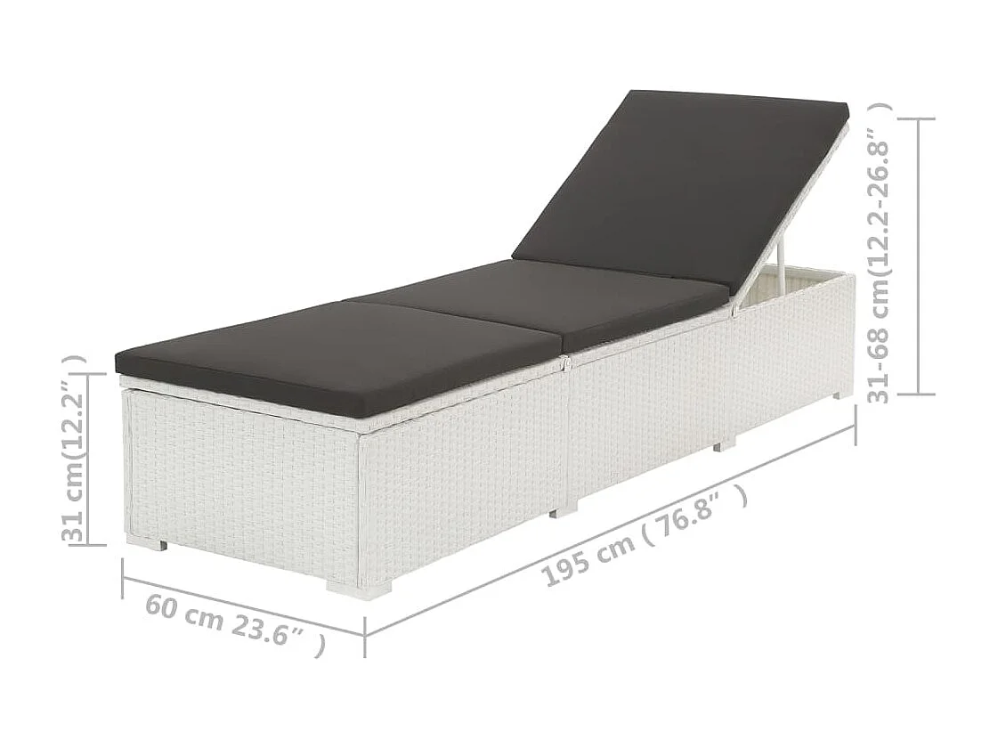 Ligbed met kussen poly rattan wit