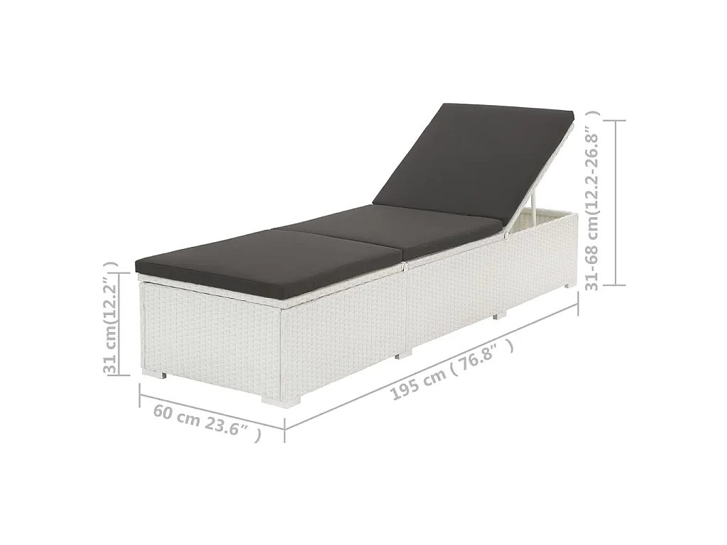 Chaise longue avec coussin Résine tressée Blanc