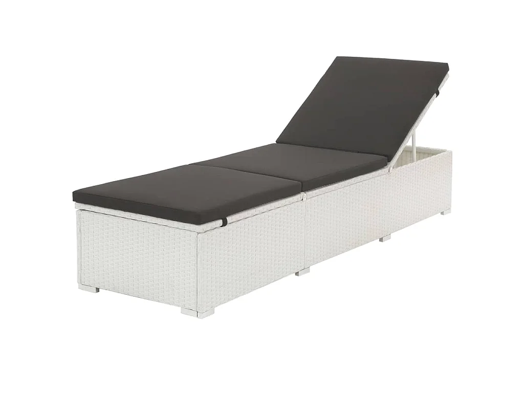 Chaise longue avec coussin Résine tressée Blanc