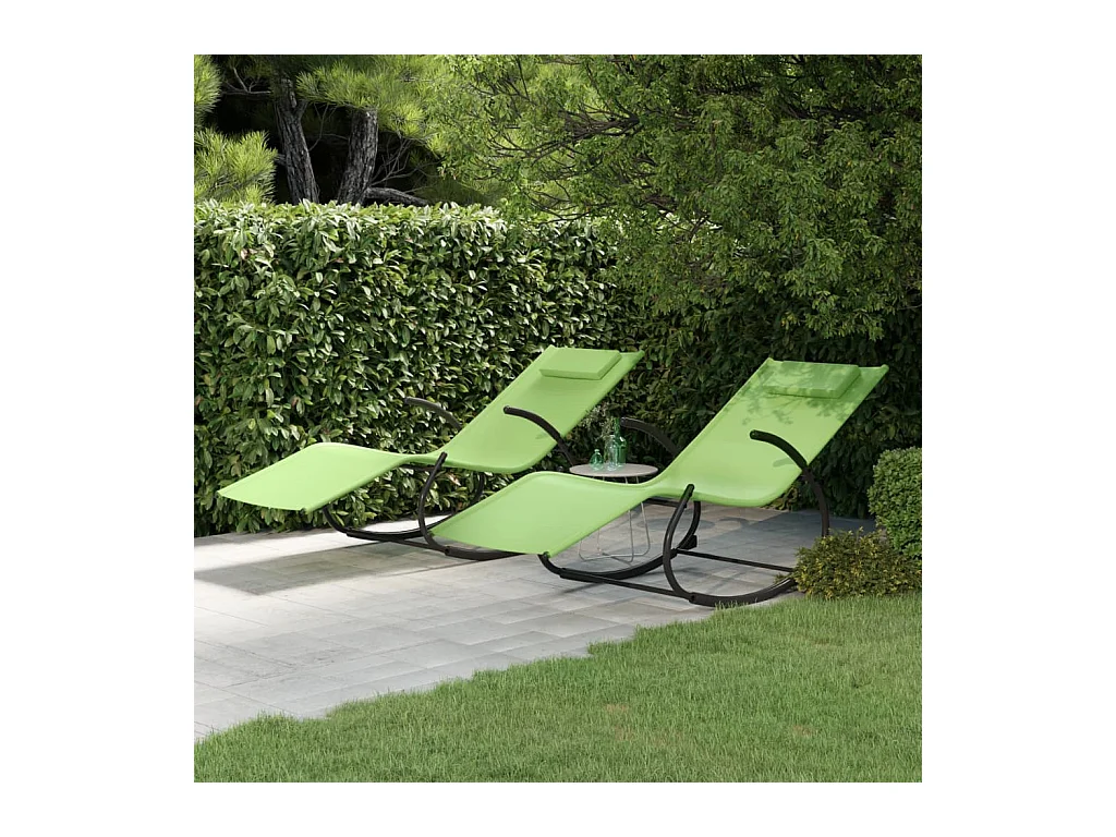 Chaises longues à bascule lot de 2 vert acier et textilène