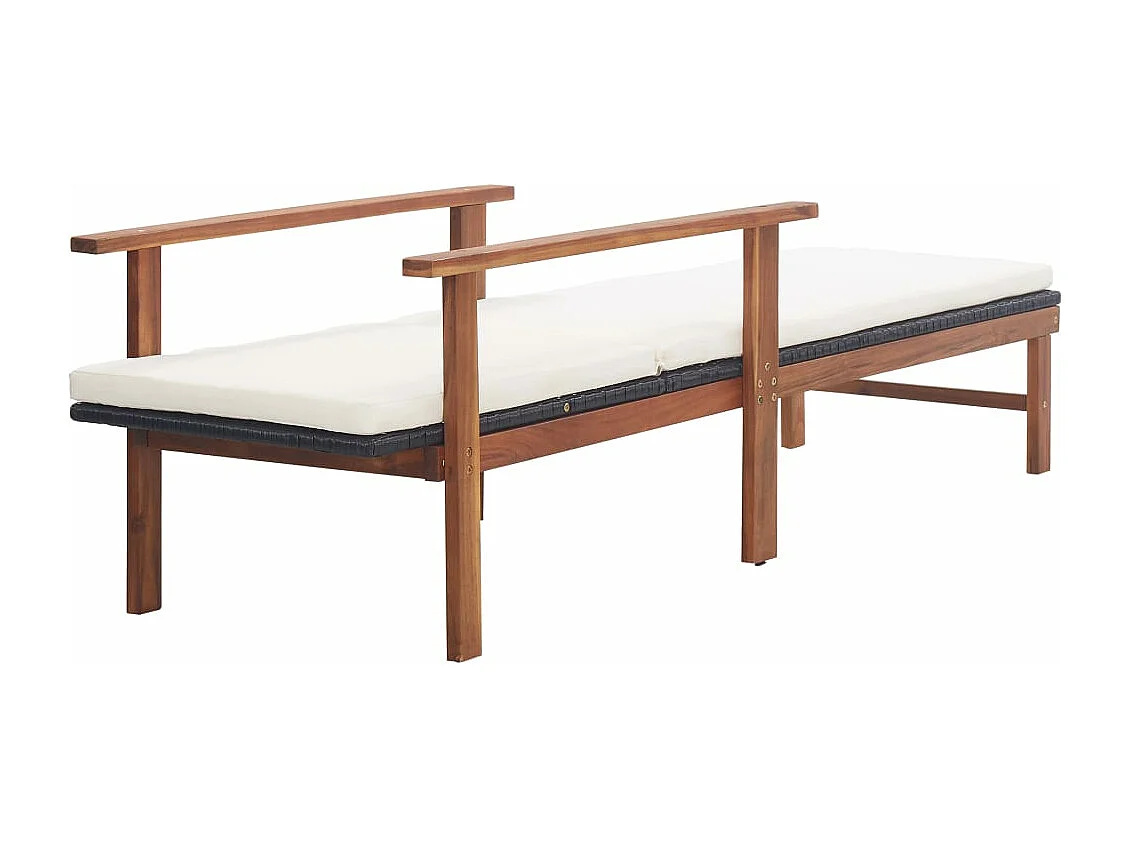 Sdraio con Cuscino Polyrattan e Legno Massello di Acacia Nera