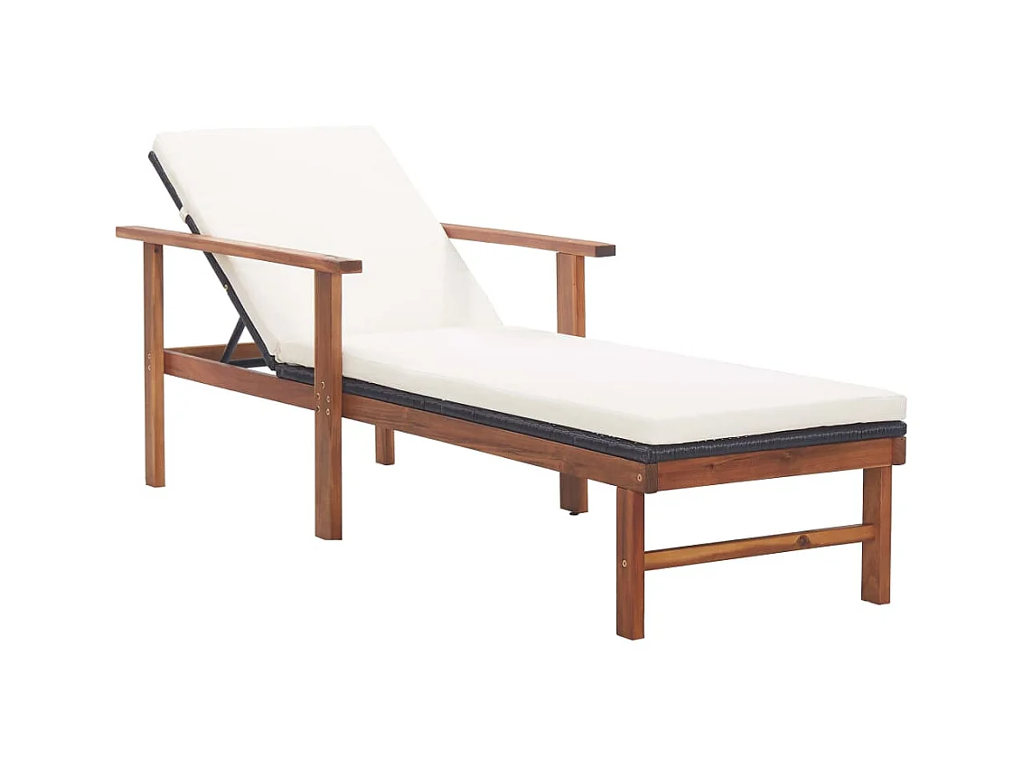 Chaise longue et coussin Résine tressée et bois d'acacia Noir