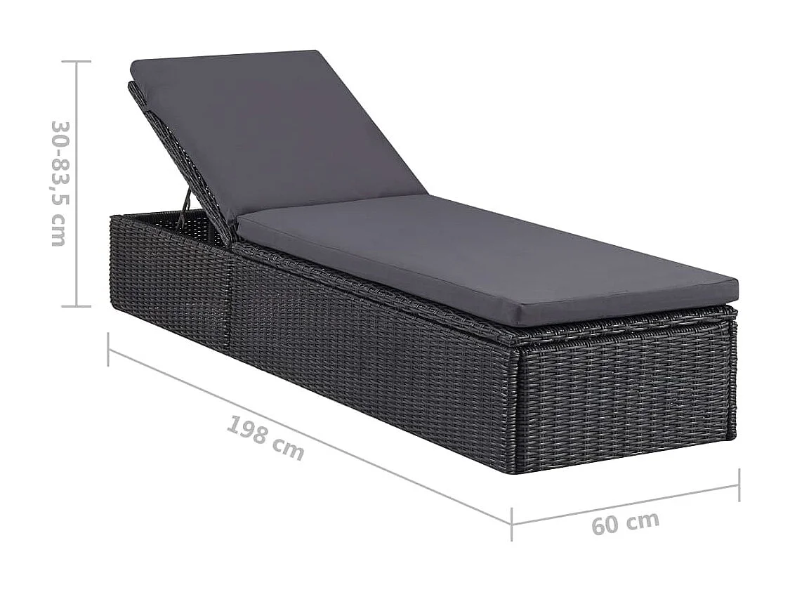 Chaise longue Résine tressée Noir et gris foncé