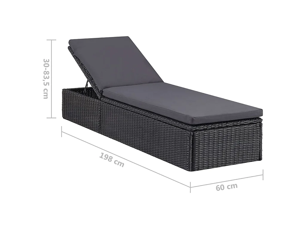 Chaise longue Résine tressée Noir et gris foncé