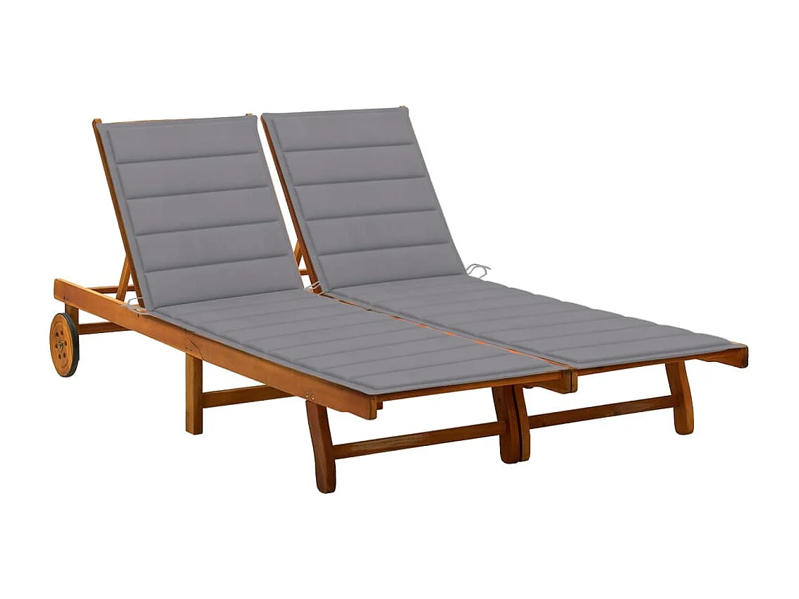 Chaise longue de jardin 2 places avec coussins Acacia solide