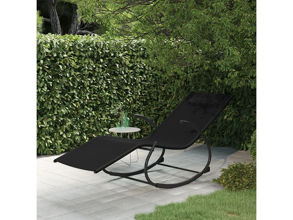 Chaise longue à bascule noir acier et textilène