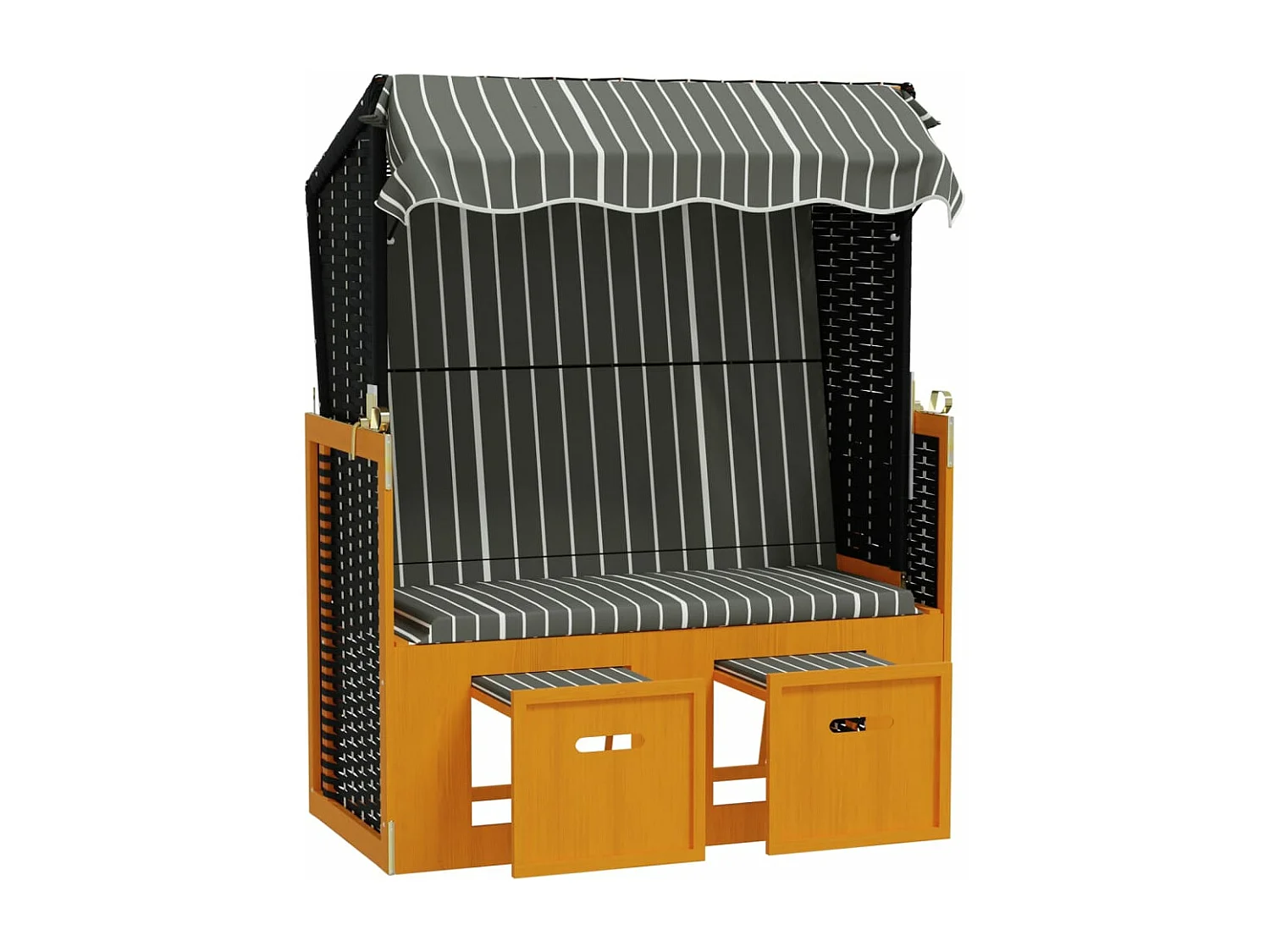 Strandstoel met luifel poly rattan en hout zwart en grijs