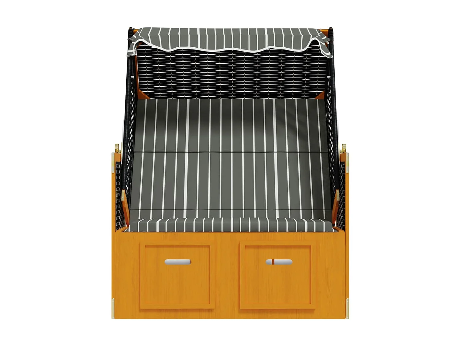 Strandstoel met luifel poly rattan en hout zwart en grijs