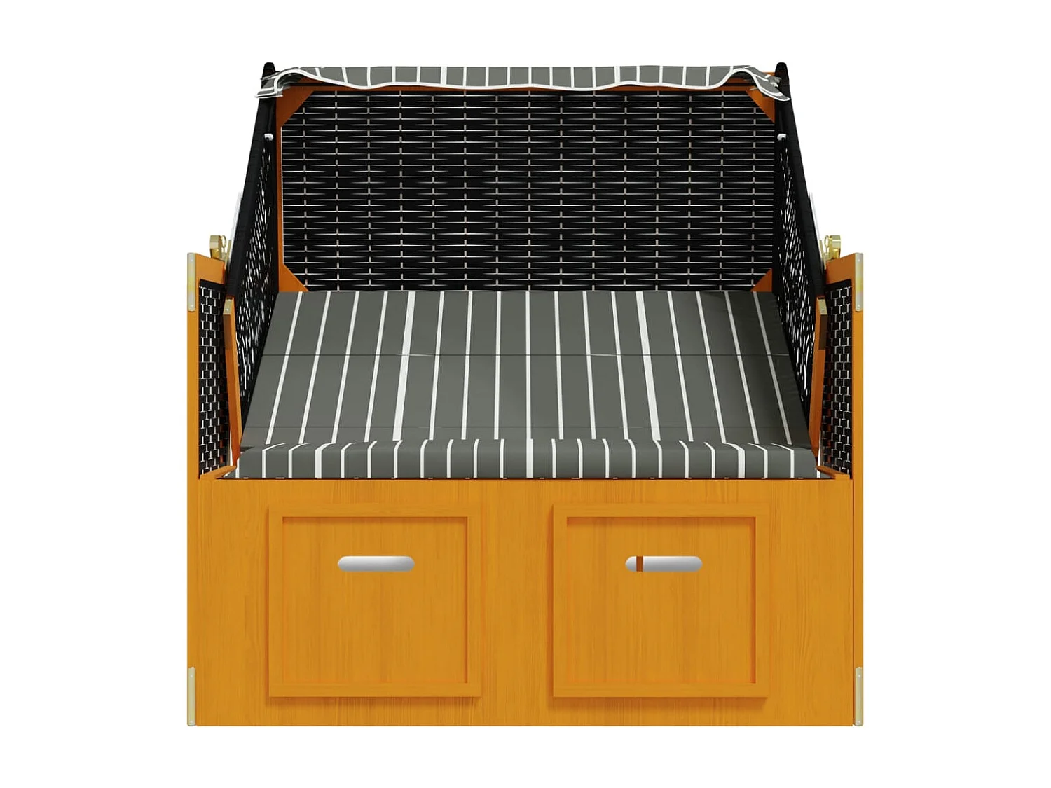 Strandstoel met luifel poly rattan en hout zwart en grijs