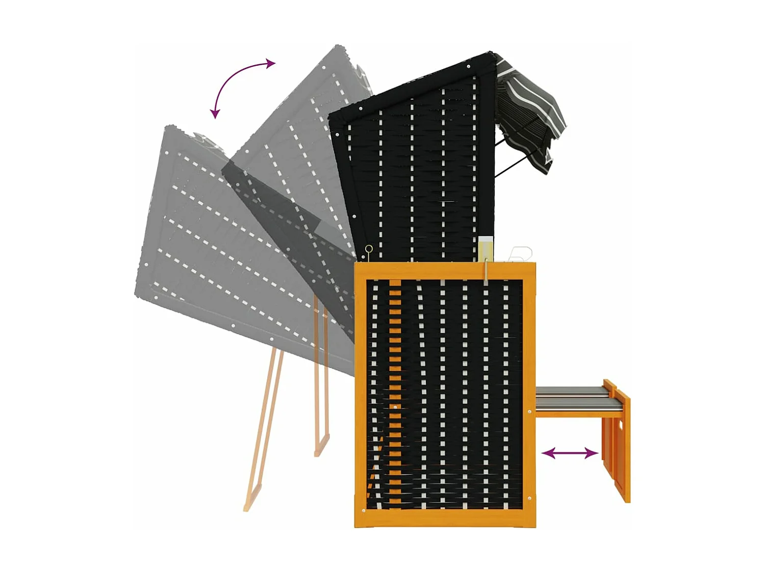 Strandstoel met luifel poly rattan en hout zwart en grijs