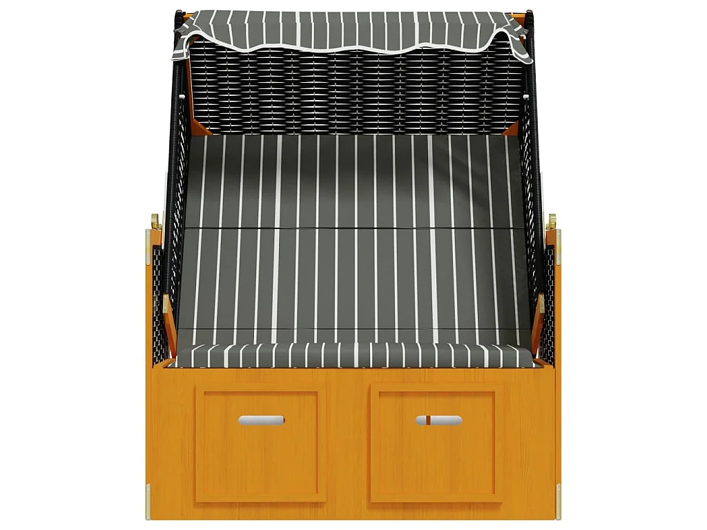 Strandkorb mit Dach Poly Rattan und Massivholz Schwarz & Grau