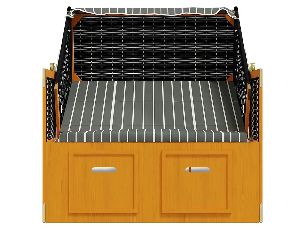 Strandkorb mit Dach Poly Rattan und Massivholz Schwarz & Grau