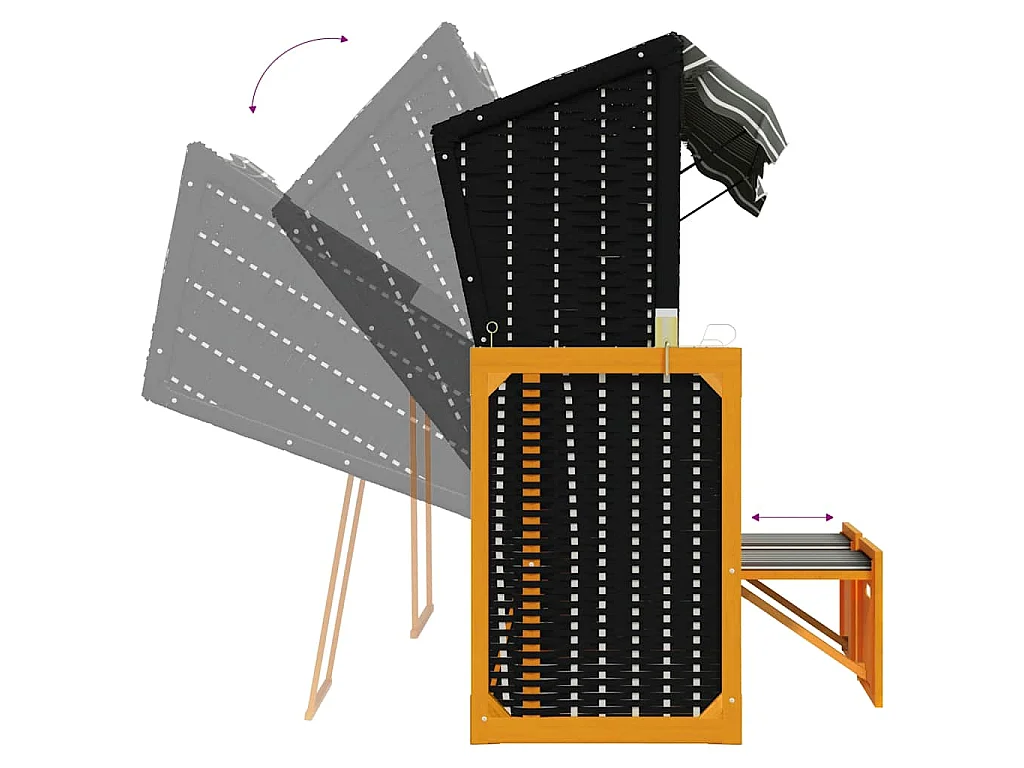 Strandkorb mit Dach Poly Rattan und Massivholz Schwarz & Grau