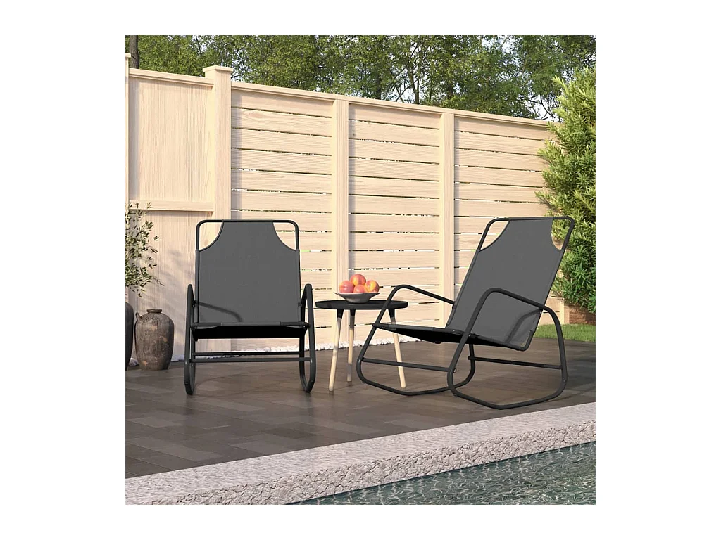 Chaises longues à bascule 2 pcs Gris Acier et textilène