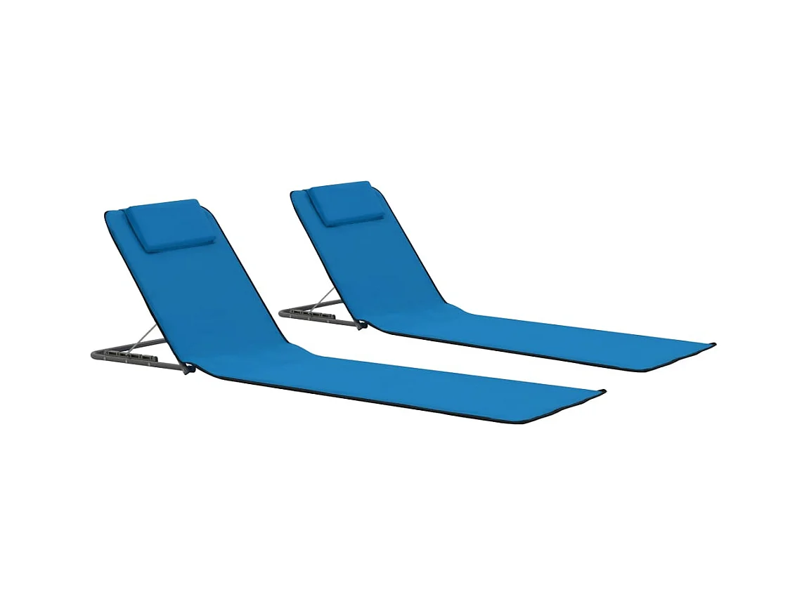 Tapis de plage pliables 2 pcs Acier et tissu Bleu