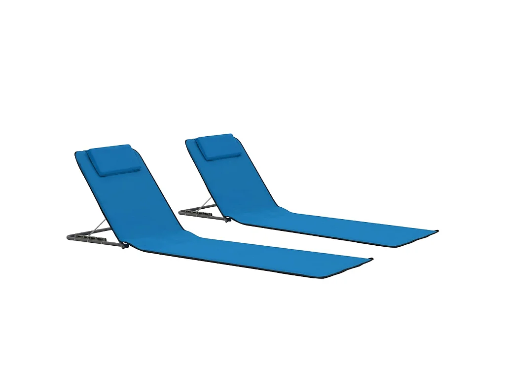 Tapis de plage pliables 2 pcs Acier et tissu Bleu