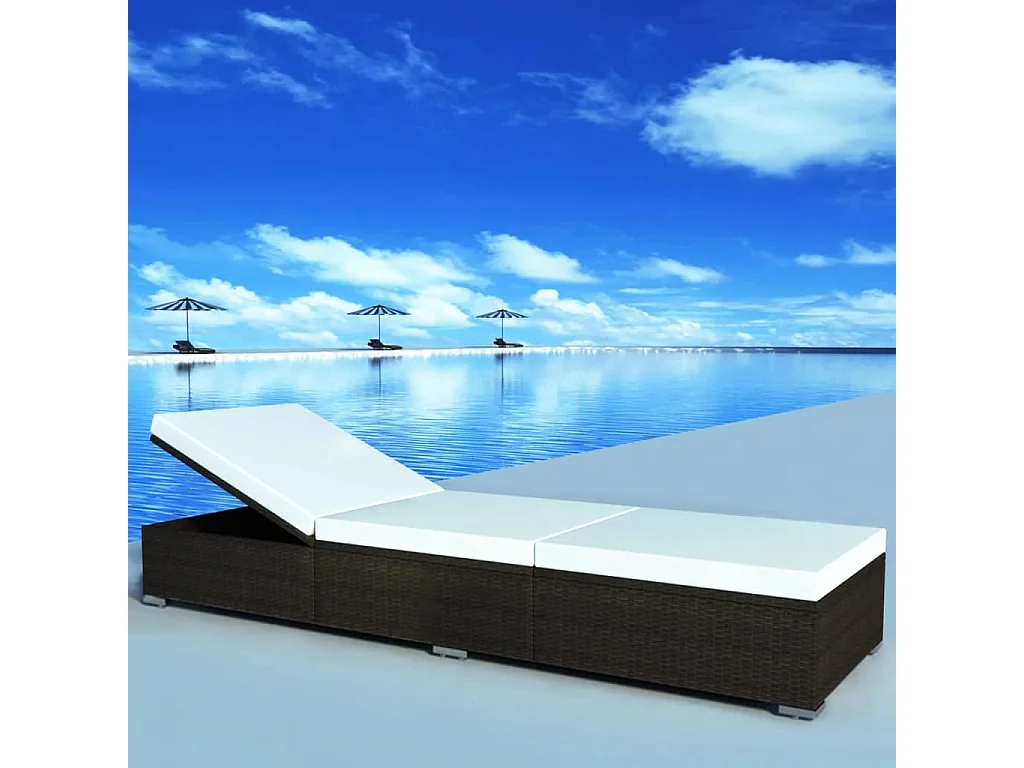 Lettino Prendisole con Cuscino in Polyrattan Marrone