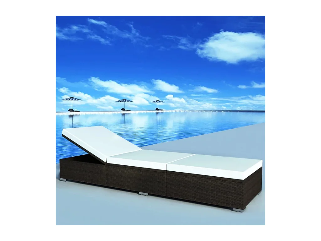Sonnenliege mit Auflage Poly Rattan Braun