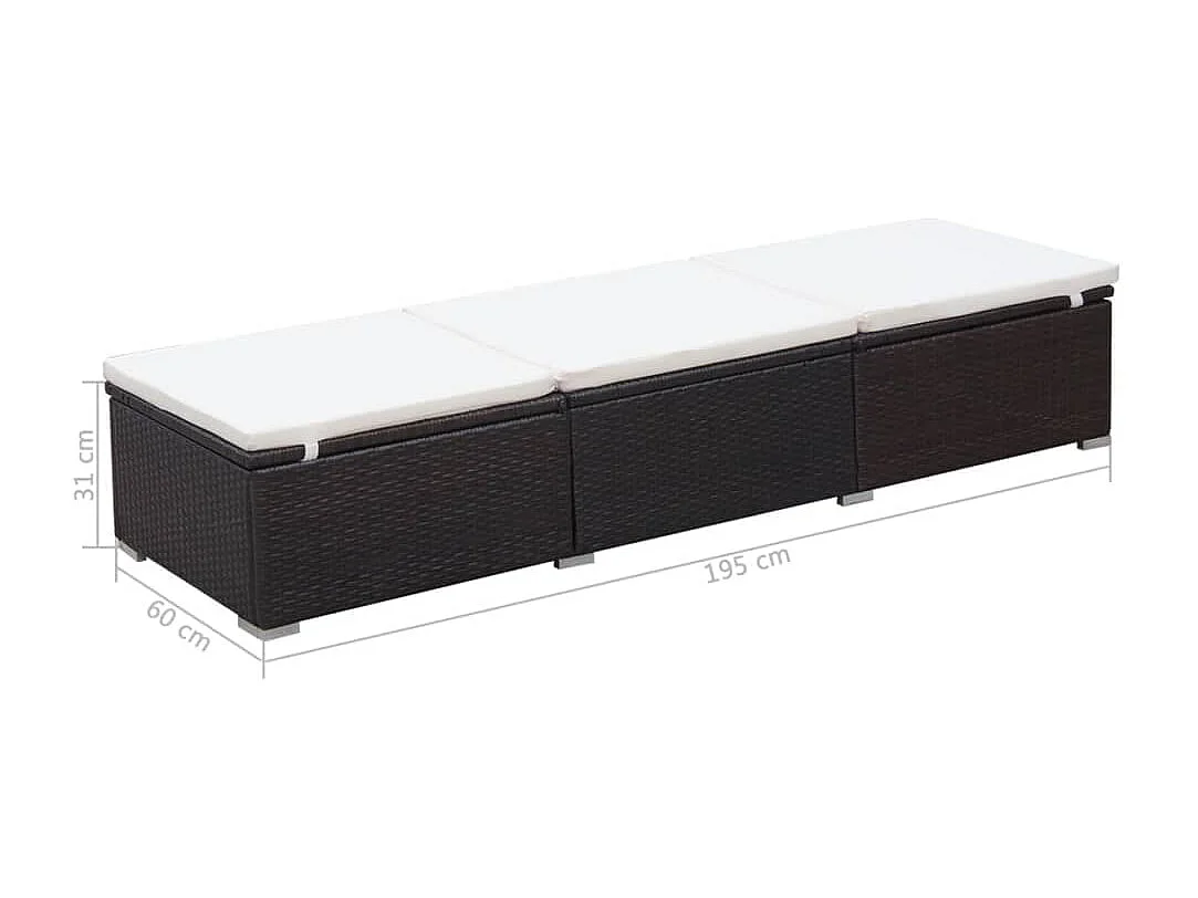 Sonnenliege mit Auflage Poly Rattan Braun