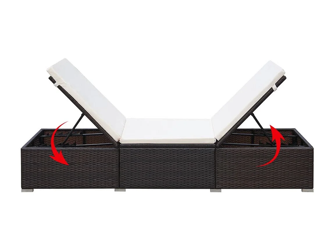 Sonnenliege mit Auflage Poly Rattan Braun