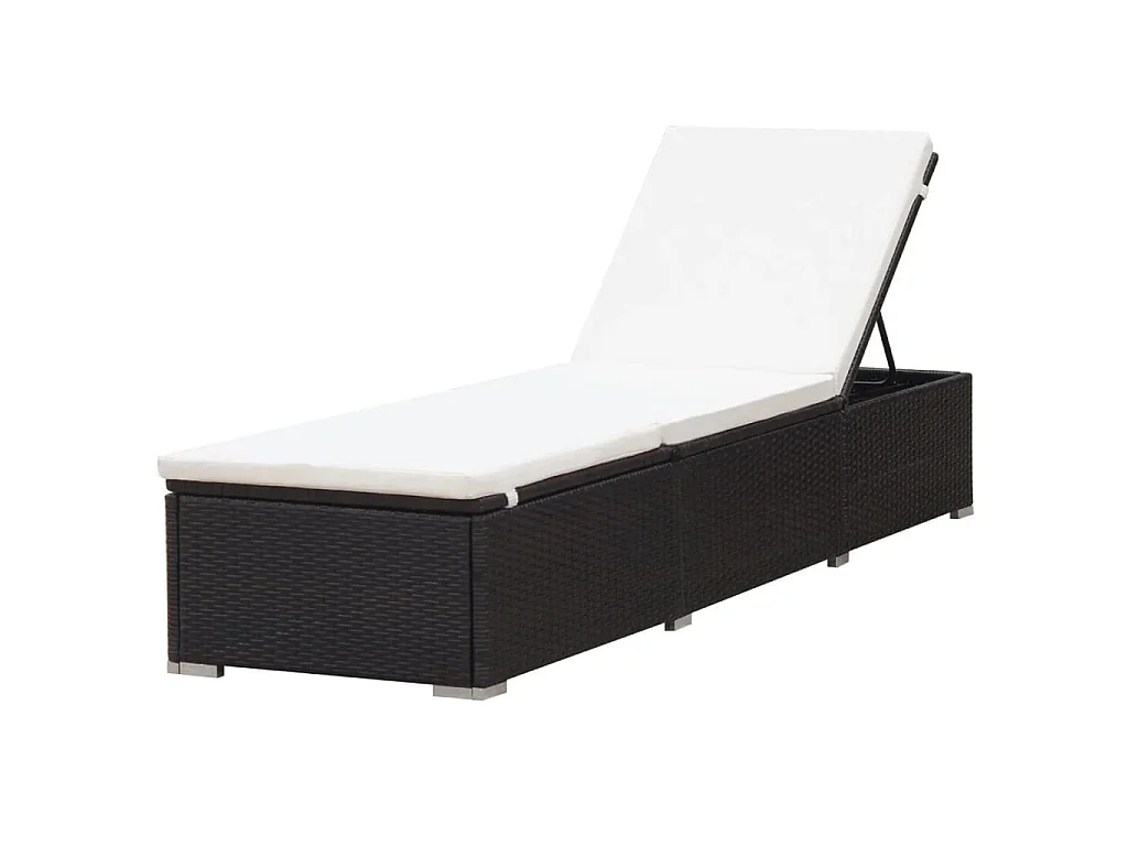 Lettino Prendisole con Cuscino in Polyrattan Marrone