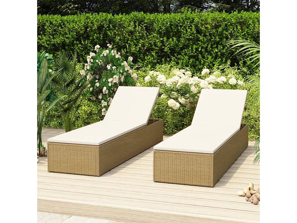 Chaise longue Résine tressée Marron et blanc crème