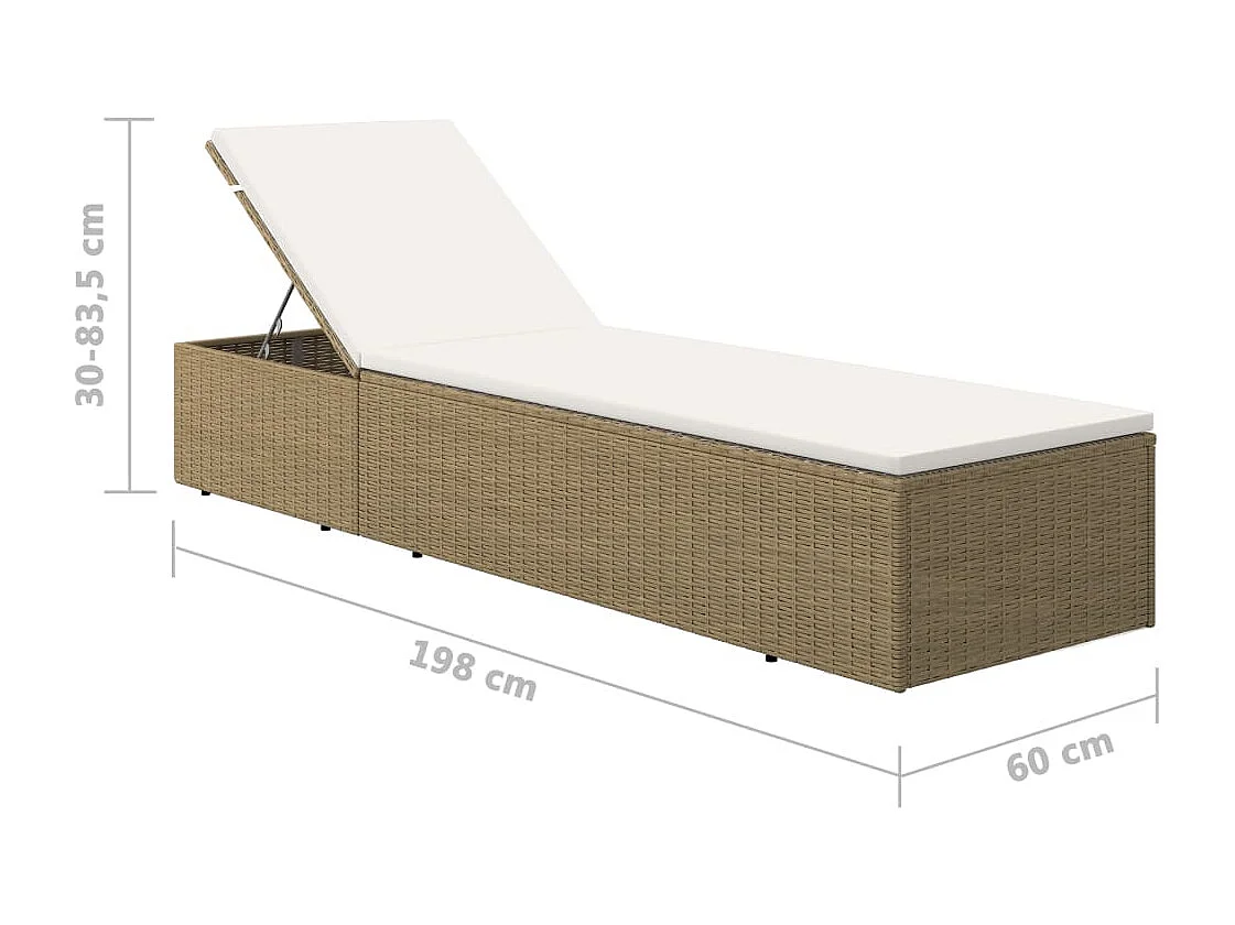 Sonnenliege Poly Rattan Braun und Cremeweiß