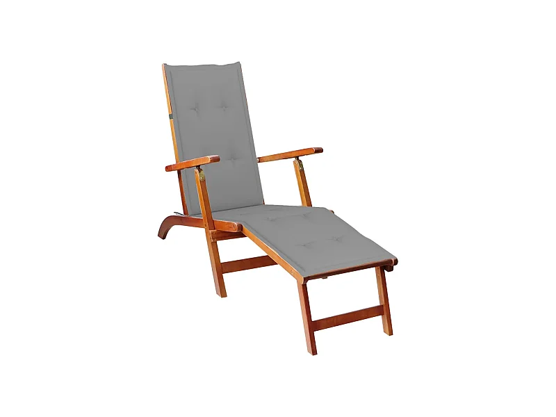 Terrasstoel met voetensteun en kussen massief acaciahout