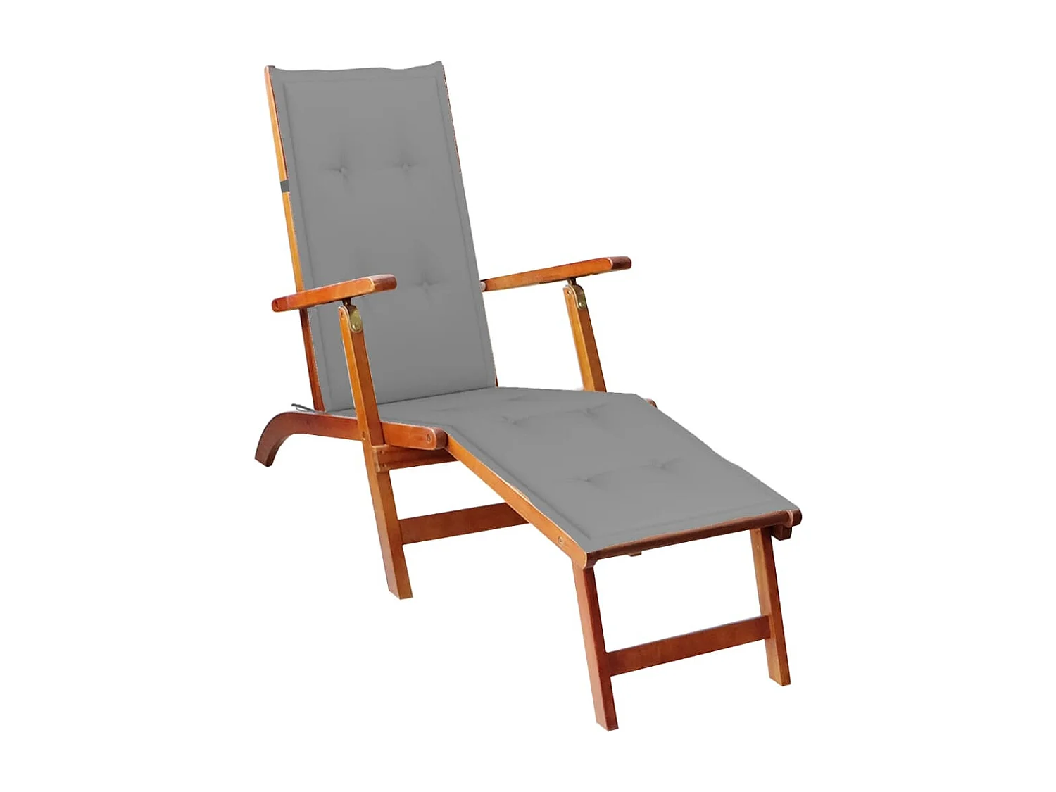 Chaise longue d'extérieur repose-pied et coussin Acacia solide