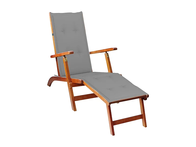 Terrasstoel met voetensteun en kussen massief acaciahout