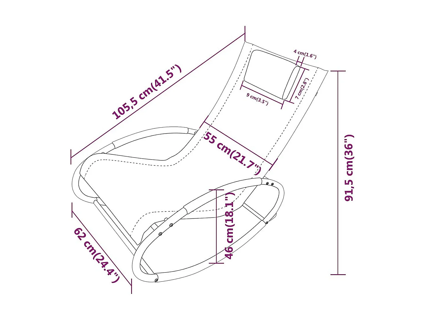 Chaise longue avec oreiller acier et textilène crème
