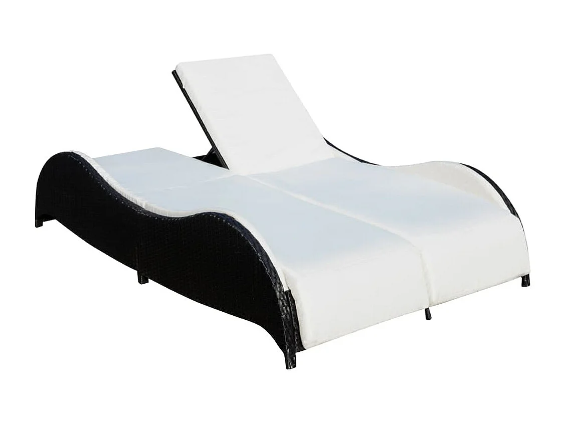 Chaise longue double avec coussin Résine tressée Noir