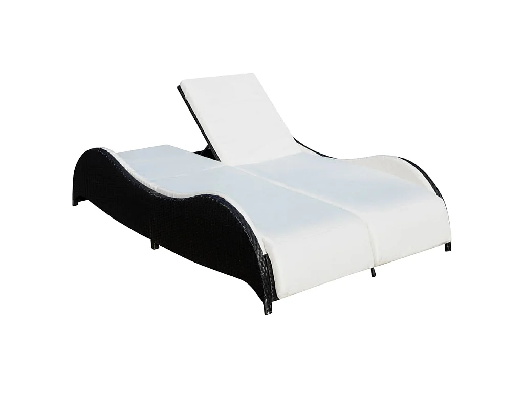 Chaise longue double avec coussin Résine tressée Noir