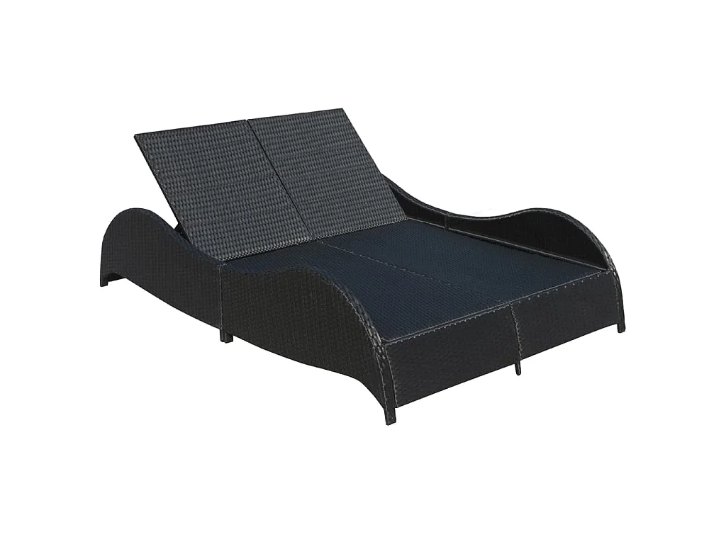 Chaise longue double avec coussin Résine tressée Noir
