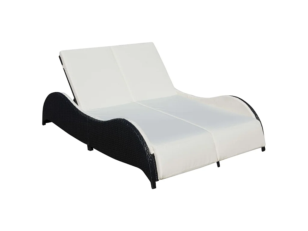 Doppel-Sonnenliege mit Auflage Poly Rattan Schwarz