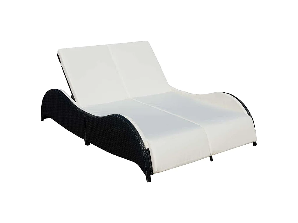 Chaise longue double avec coussin Résine tressée Noir