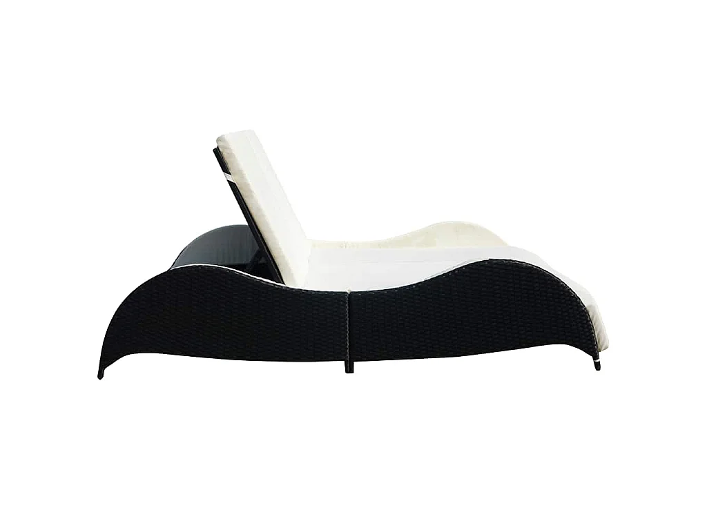 Chaise longue double avec coussin Résine tressée Noir