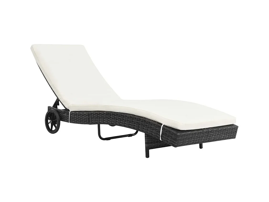 Chaise longue avec roues et coussin Résine tressée Noir