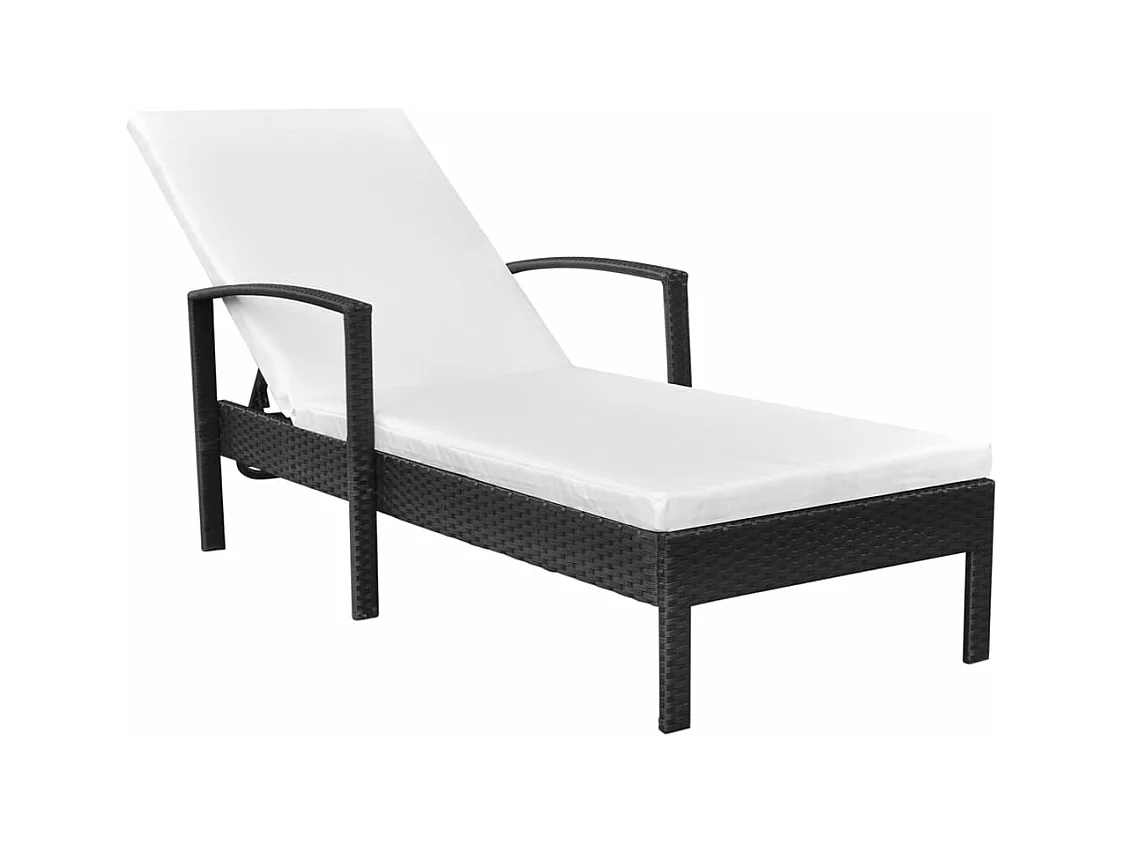 Chaise longue avec coussin Résine tressée Noir
