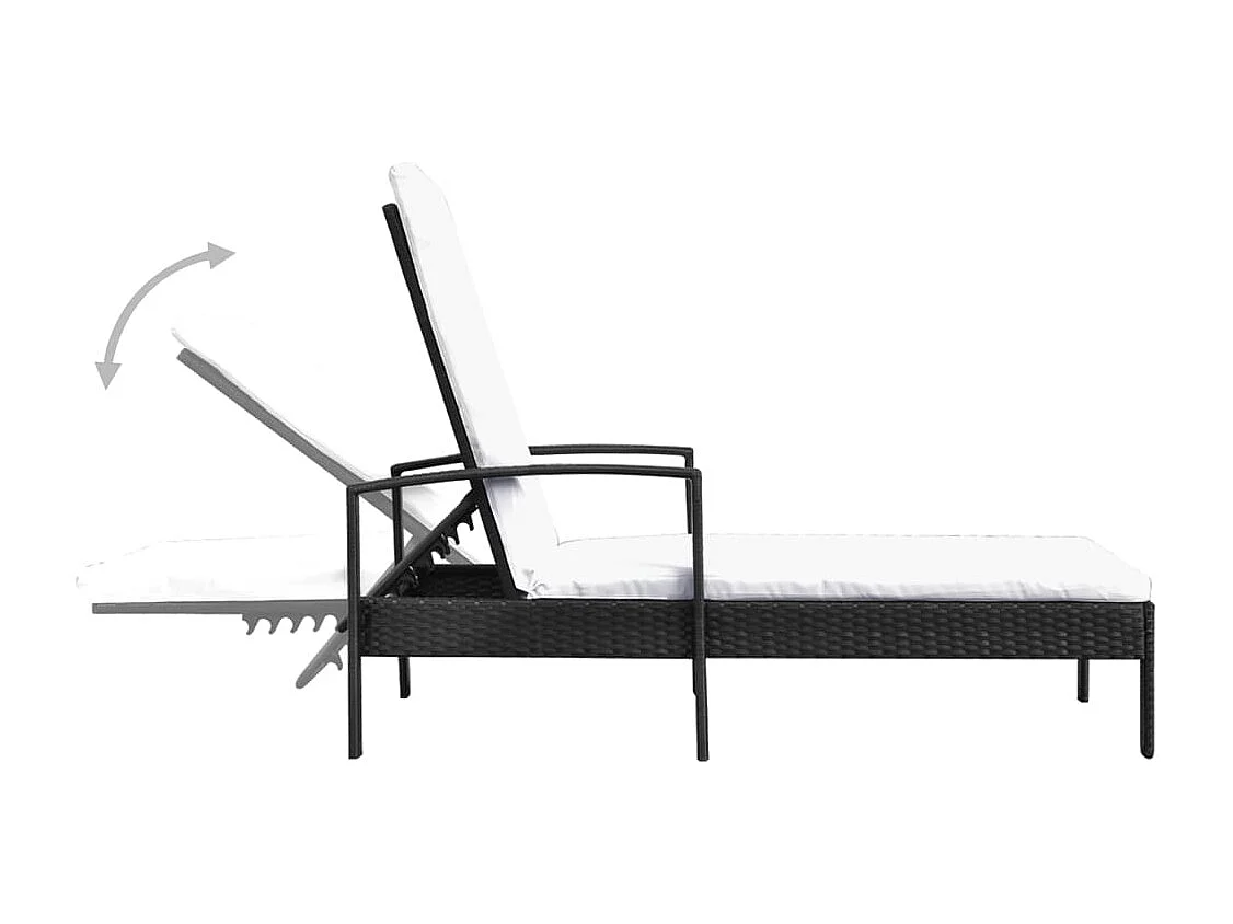 Chaise longue avec coussin Résine tressée Noir